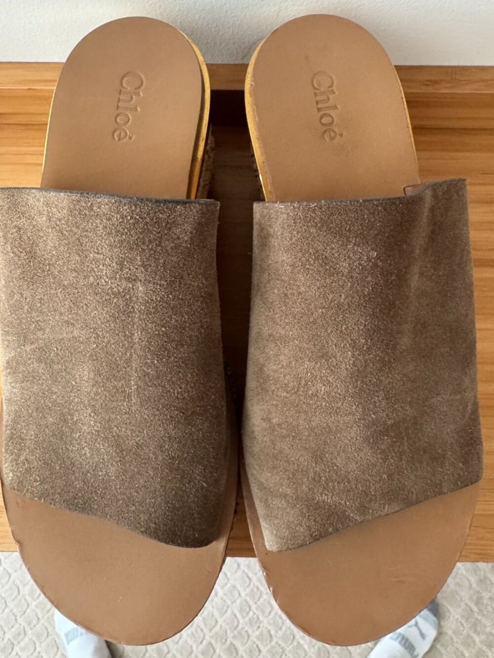 Chloe Camille Suede Wedge Slide Sandal in Dark Griege / Taupe size 8/38 - Picture 9 of 9